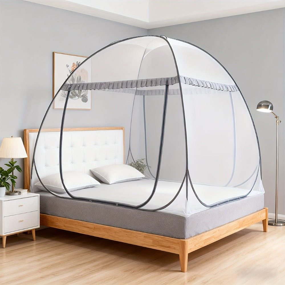 Mosquito Net for Bed Pop Up Bed Canopy 360° Protection Portable Foldable Yurt Mosquito Net with U-Shaped Zipper Ruffled Design Anti-Mosquito Indoor Bedroom Canopy Gray Blue Multiple Sizes