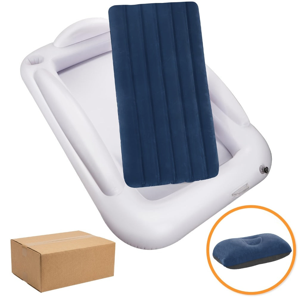 Kids Inflatable Travel Bed – Portable Children Air Mattress with Fast Inflation, Separate Mattress Design, for Home Camping Vacation Grandma's, Ages 3-10, Blue Grey