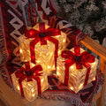 Christmas Light-Up Gift Boxes Set of 3 – USB & Battery LED Warm White Lighted Decorations with Timer, 8 Lighting Modes, Red Bow, Indoor Outdoor Holiday Home Decor
