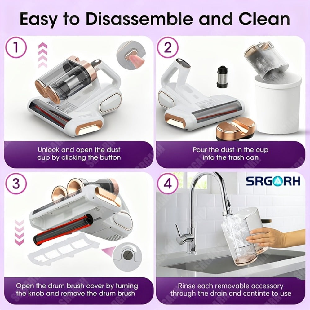 Mattress Vacuum with Cleaner 16Kpa UV Light and 80000 RPM Sonic Technology