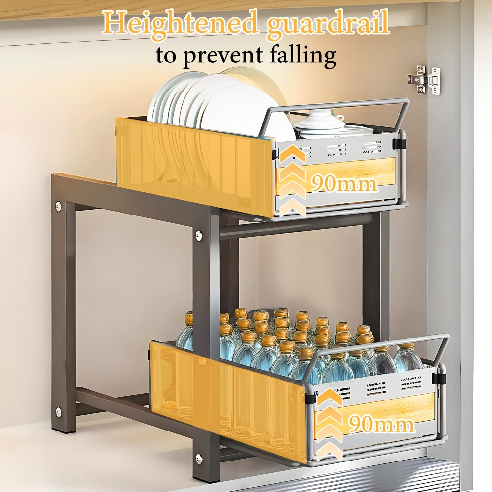 Under Cabinet Organizer in a Carbon Steel Design with Wood Accents