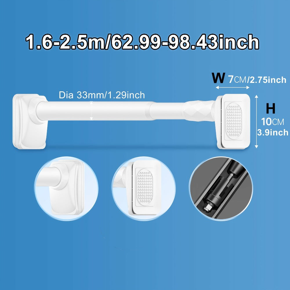 Curtain Rod, 33mm Steel Telescopic Tension Rod with Adjustable Length and No-Drill Installation for Large Windows