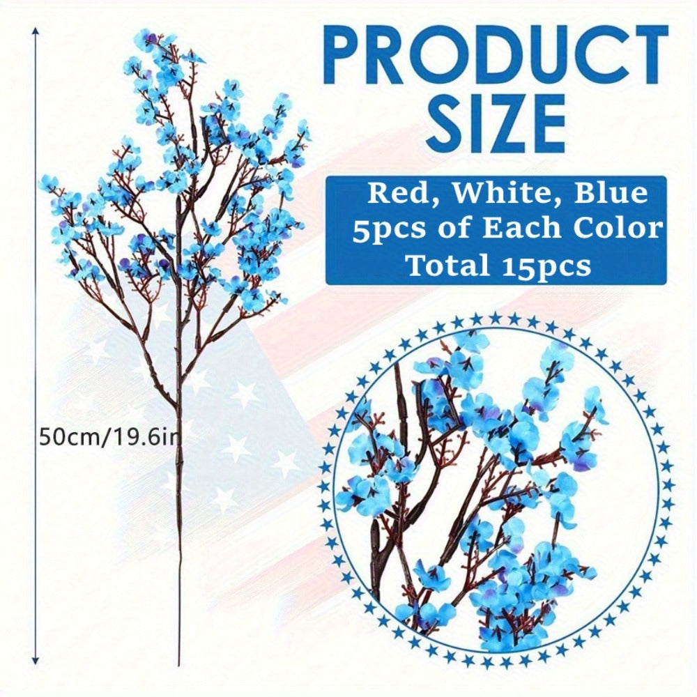 Artificial Flowers 4th of July Patriotic – 15pcs Real Touch Fake Flowers for Independence Day Home Decor, Floral Arrangements, Table Centerpieces & Holiday Decoration