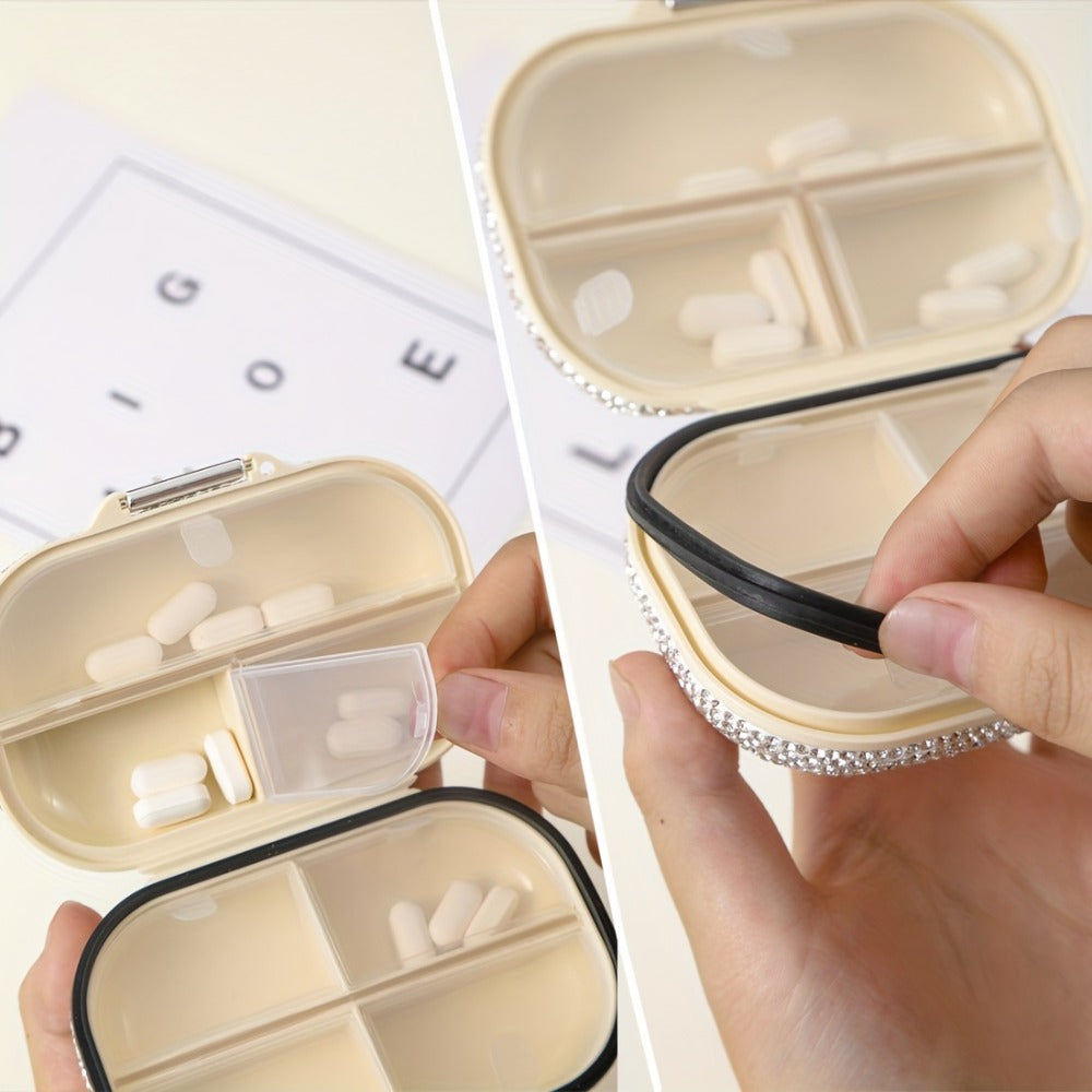 Pill Organizer with Seven Separate Compartments, Compact Square or Oblong Travel Case for Daily Supplements