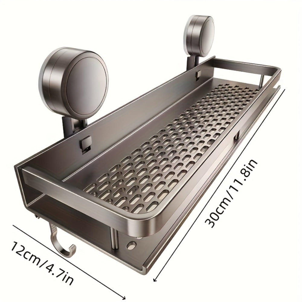 Wall-Mounted Suction Cup Shelf with Towel Hook for Shampoo and Soap Storage in the Bathroom, Shower Caddy