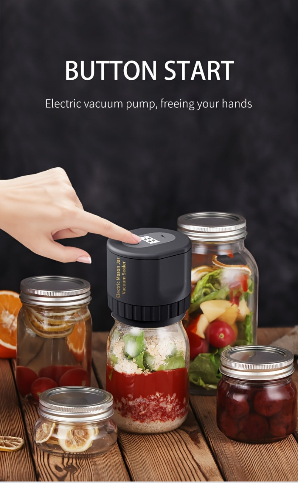 Electric Mason Jar Sealer One-Touch Vacuum Seal with Regular Mouth Lids