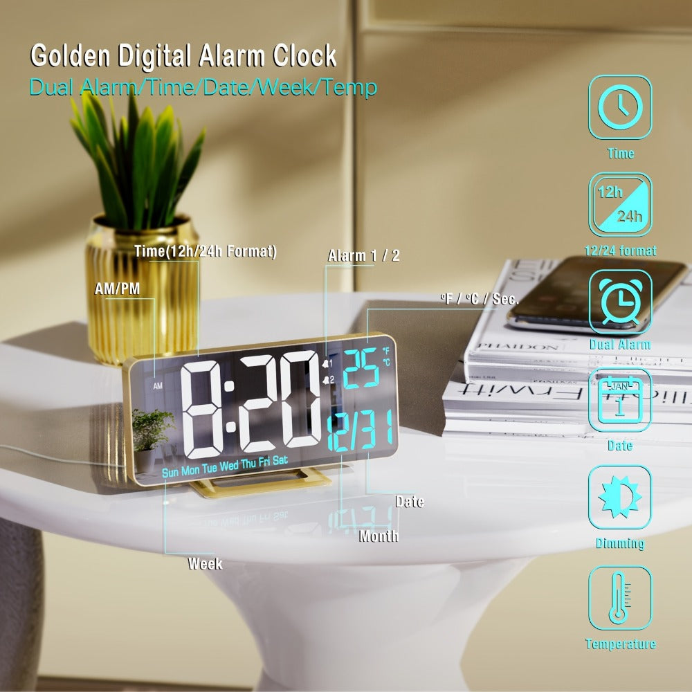 Alarm Clock with Dual Alarm and Dimmable LED Display for Bedroom