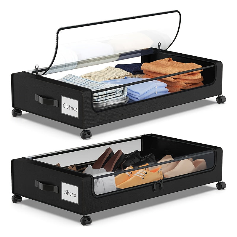 Foldable Under-Bed Organizer Bins with Wheels and Zippered Lids for Clothing and Bedding Storage, Storage Containers