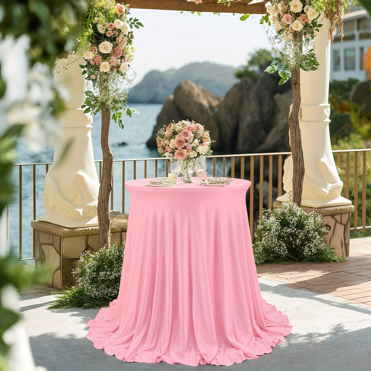 Spandex Cocktail Table Cover Round Stretch Tablecloth for Party Wedding Banquet – Elastic High Top Table Cloth Fitted Cover for Events, Birthdays, Hotels, Outdoor Picnic, Exhibition