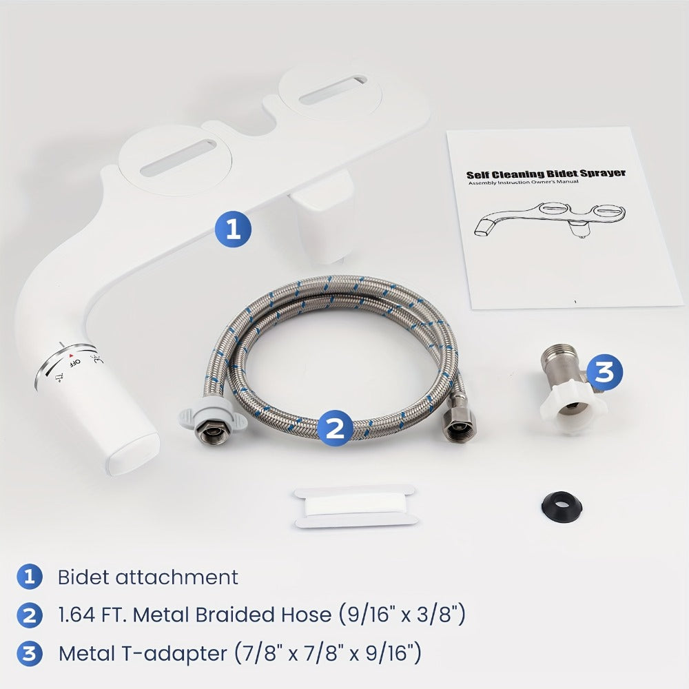 Bidet Attachment, Dual Retractable Nozzle Non-Electric Self-Cleaning Fresh Water Bidet Sprayer, Fits Most Toilets