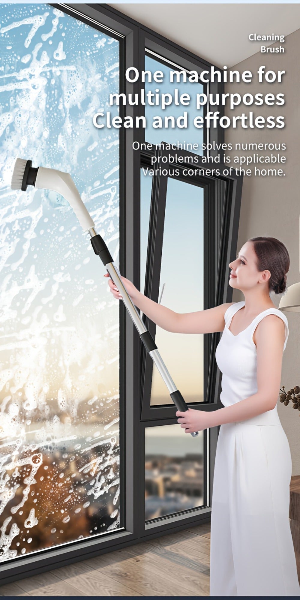 Scrubber with 9 Interchangeable Brush Heads 5 Speed Settings and 3 Extendable Handles