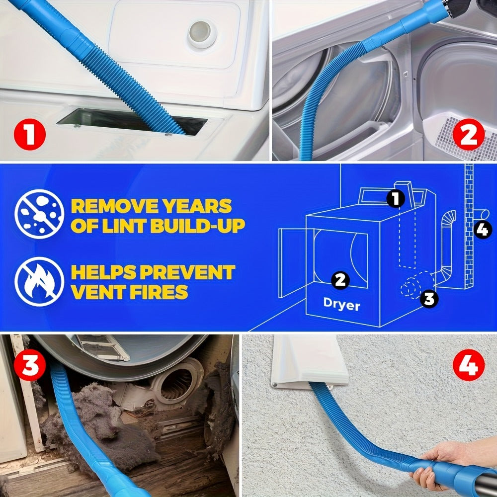 Dryer Vent Cleaning Kit, Flexible Lint Brush and Vacuum Hose Attachment Set for Dryer Duct Lint Trap Removal Home Safety