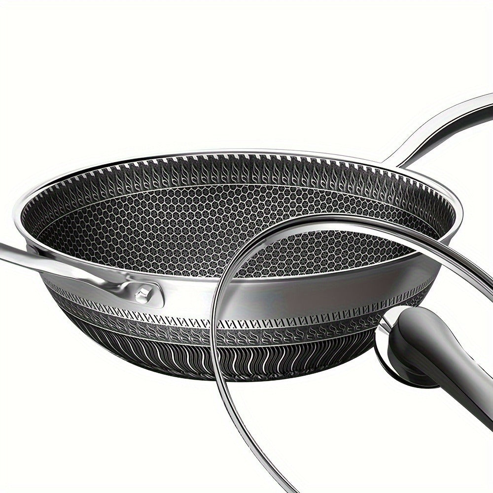 Non-Stick Stainless Steel Wok with Lid and Spatula, 13.3 Inch for Stir Fry