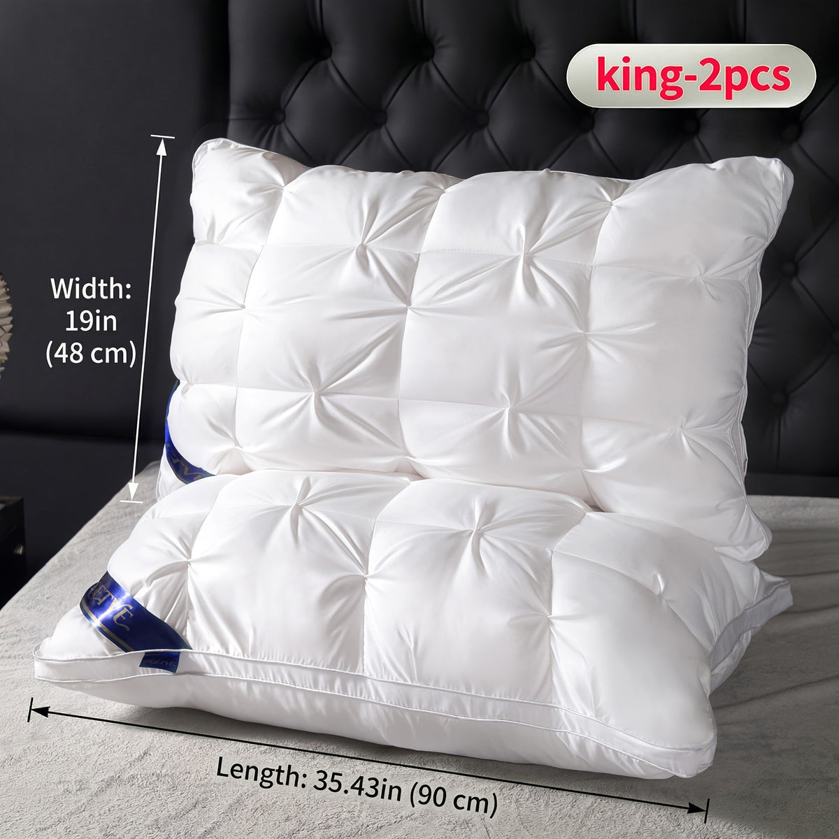 Luxury Hotel Pillows 2PCS, Cool Breathable Pillow Insert, Fluffy Resilient Neck Support, Soft Comfortable Sleeping Pillow, Queen King Size, White Black Navy Pink Gray Brown