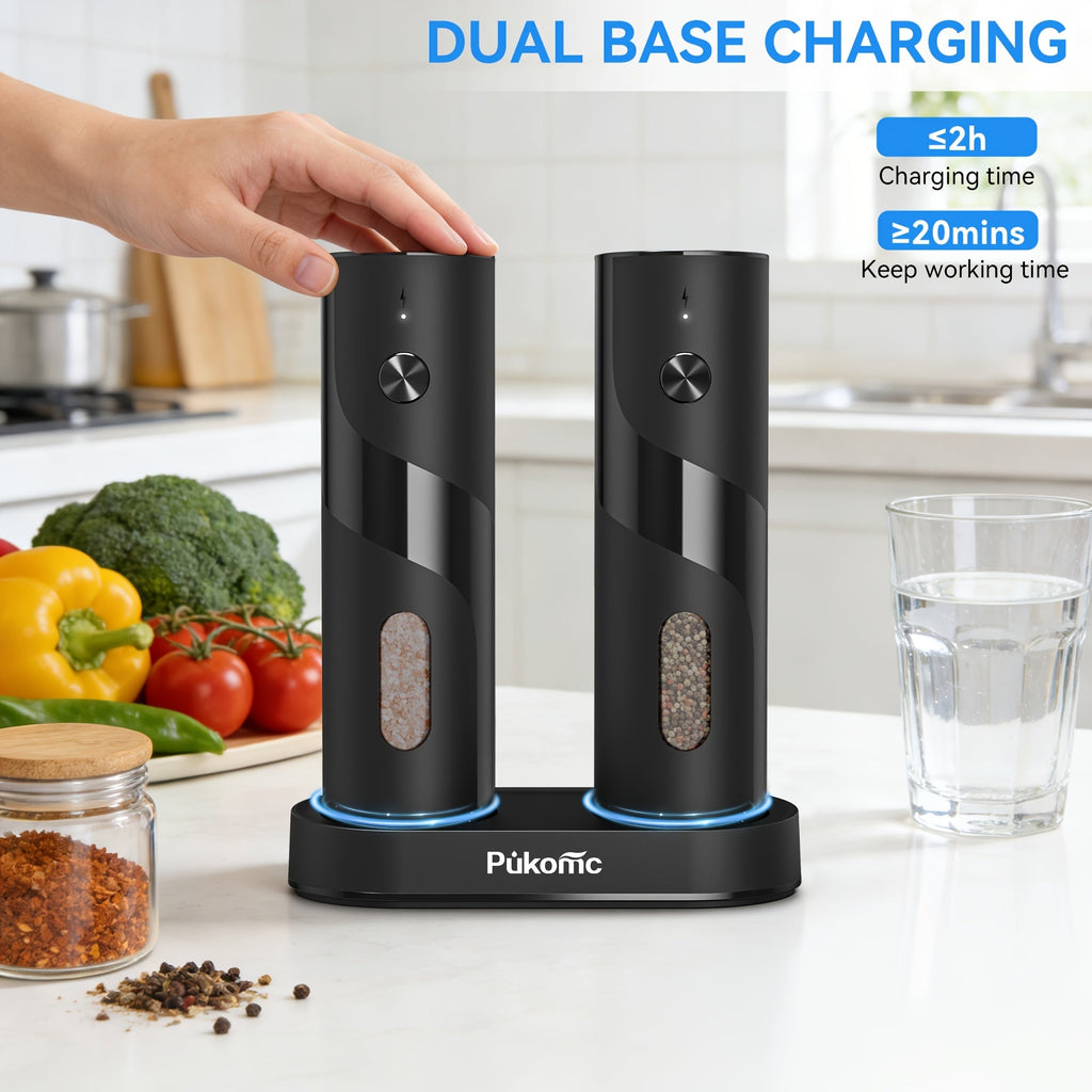 Electric Pepper Grinder Set with 6 Adjustable Coarseness Settings for Peppercorns and Spices