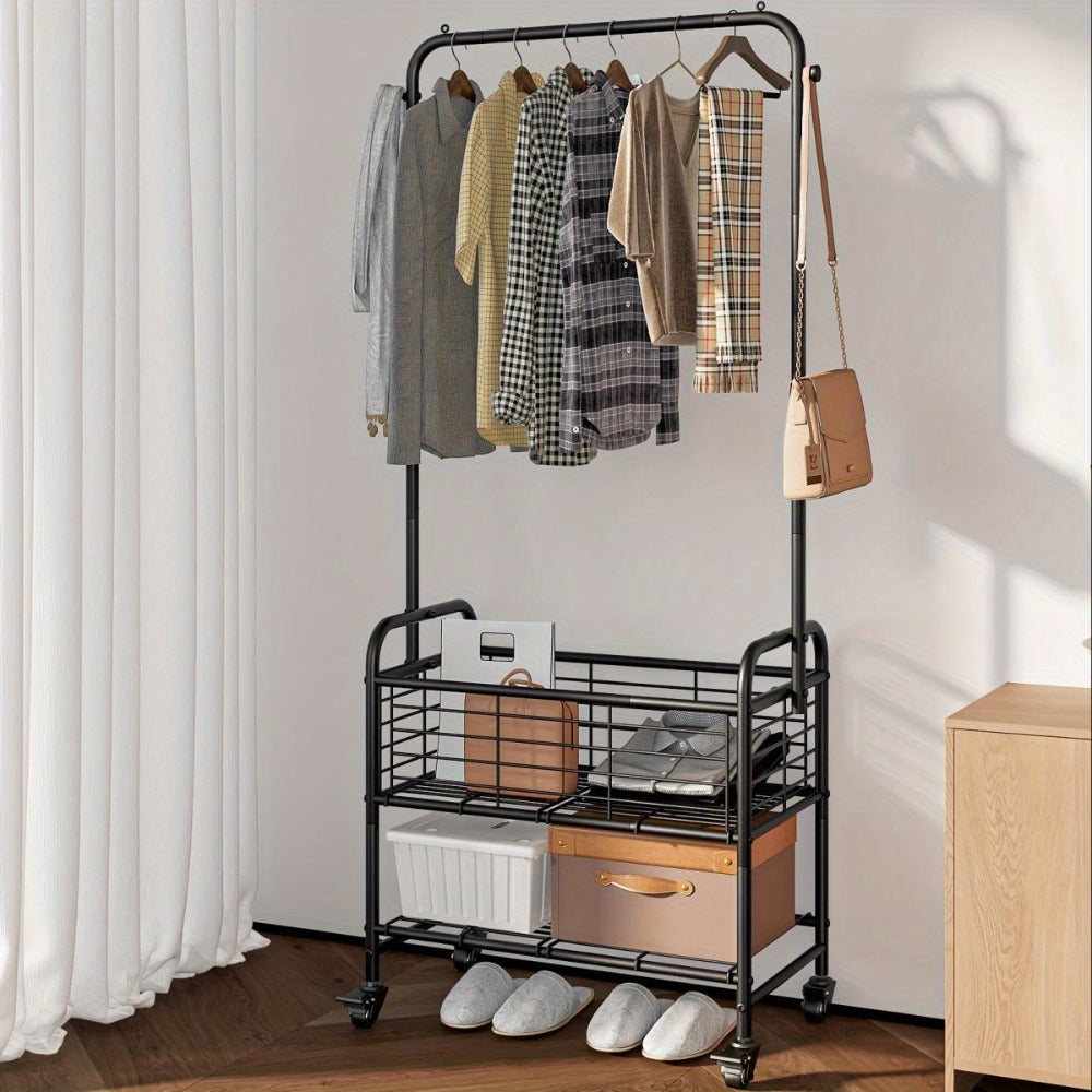 Laundry Basket, Wheels and Hanging Rack, Multifunctional Clothes Hamper for Laundry Room Bedroom Bathroom