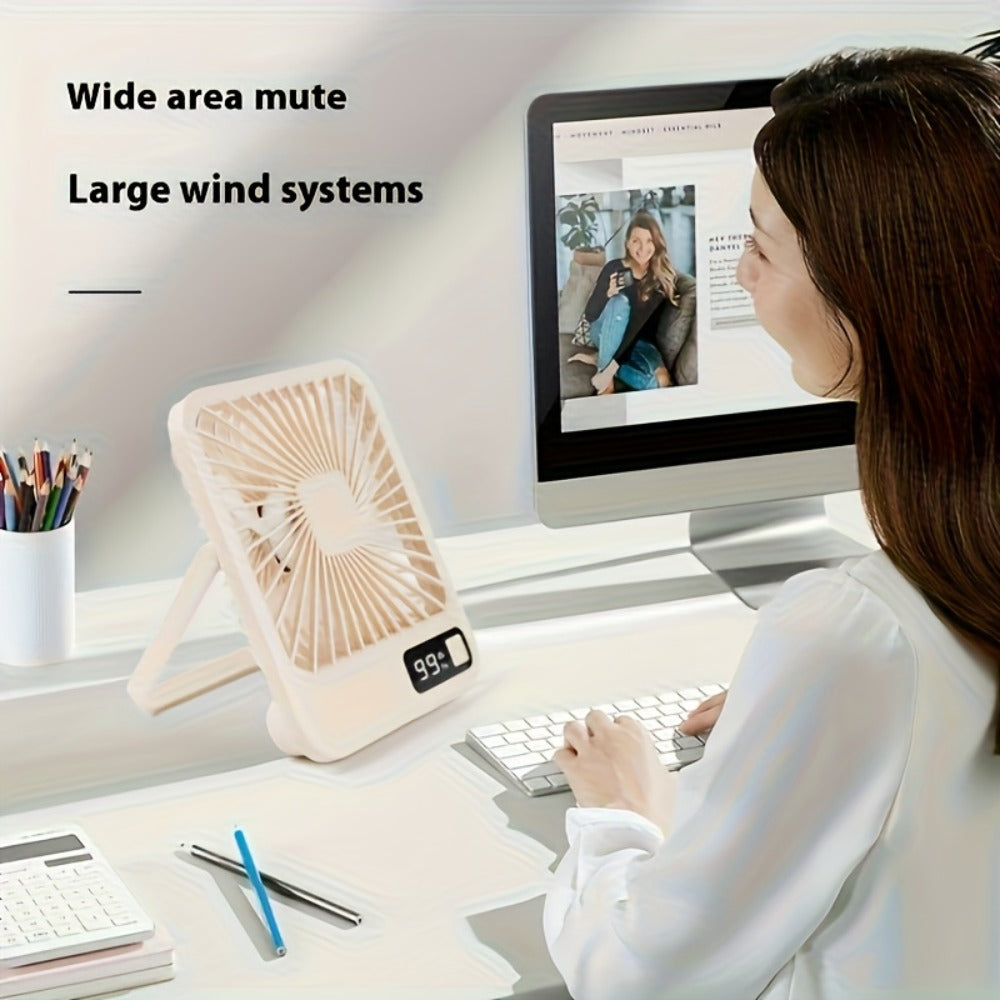 Desk Fan, Mini Desktop Fan Square Design, Ultra-Quiet 5-Speed USB Rechargeable 1800mAh Portable Cooling Fan for Home