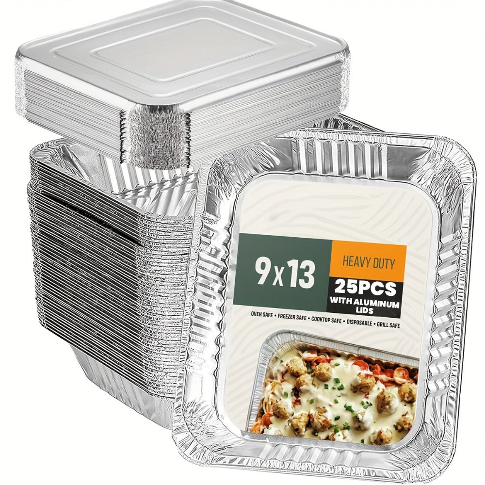 25 Pack Disposable Aluminum Pans with Lids for Roasting and Reheating