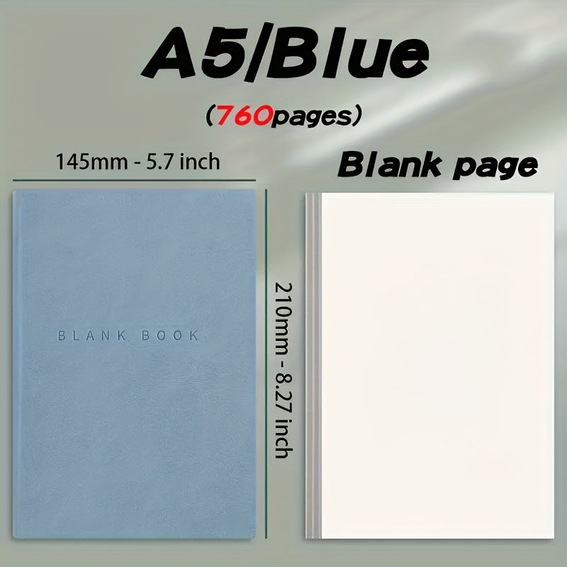 Blank Notebook with A5 760 Pages Leather Soft Cover Sketchbook