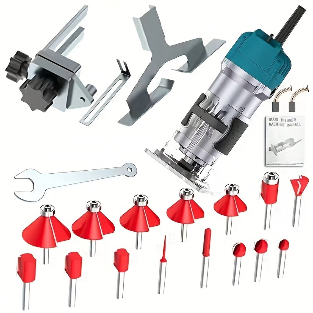 Wood Router with Wood Slotting and Optional 15pc Milling Cutter Set for Woodworking