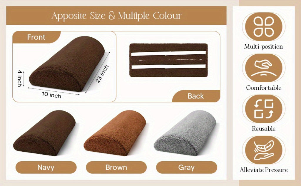 Memory Foam Bolster Pillow for Sleeping – Sherpa Half Roll Leg Support Pillow for Bed, Chair & Sofa | Head, Back & Knee Rest Cushion
