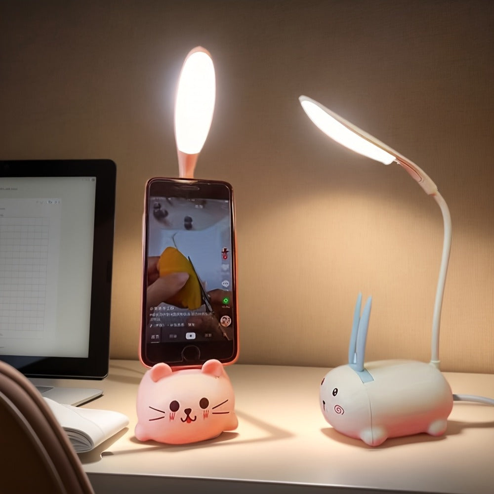 Kids Night Light in Bunny or Cat Designs, Foldable USB-Rechargeable Mini Table Lamp for Bedroom Lighting