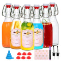 Glass Swing Top Bottles 8.45oz – Round Iron Clasp Airtight Bottle Set with Funnel for Juice, Kombucha, Syrup & Oil Storage, Reusable Flip Cap Glass Bottles (6, 9, 12 or 18 Pack)