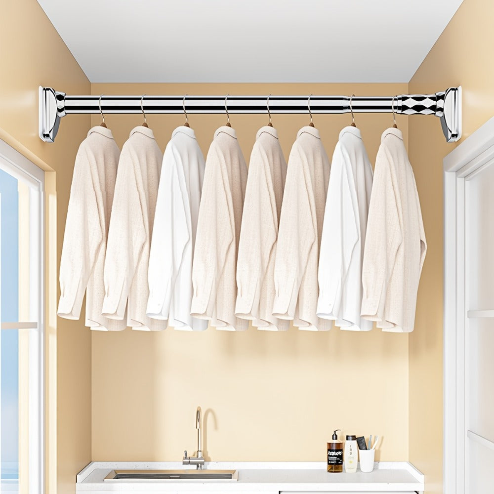 Curtain Rod, 33mm Steel Telescopic Tension Rod with Adjustable Length and No-Drill Installation for Large Windows