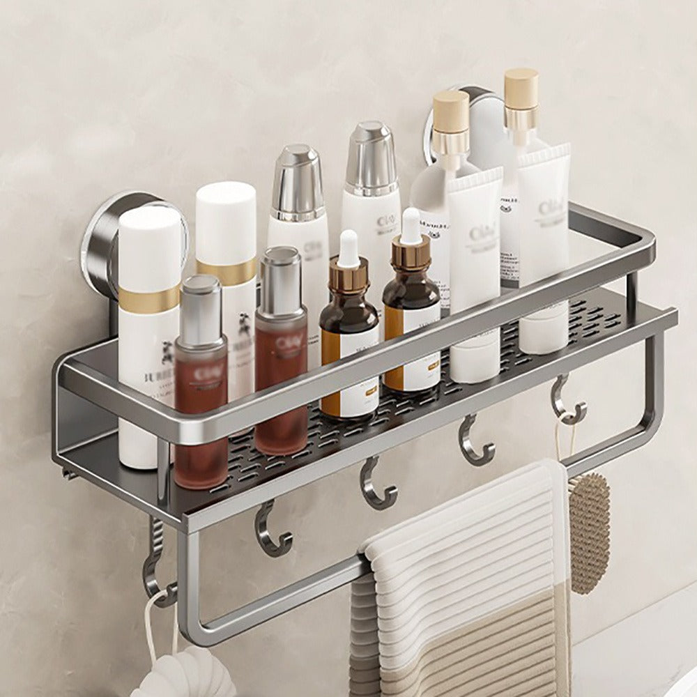 Wall-Mounted Suction Cup Shelf with Towel Hook for Shampoo and Soap Storage in the Bathroom, Shower Caddy