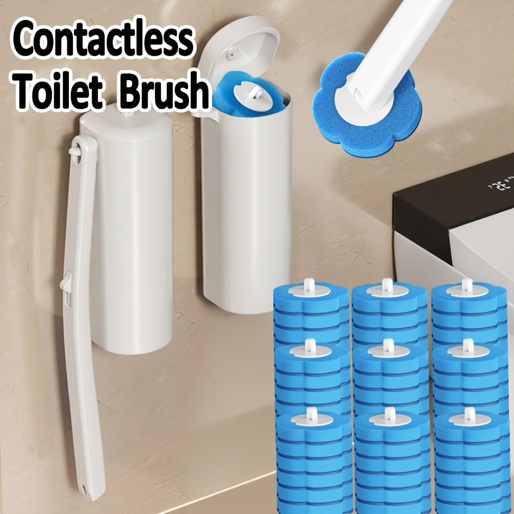 Disposable Toilet Brush with Bracket and Replaceable Heads for Home and Bathroom