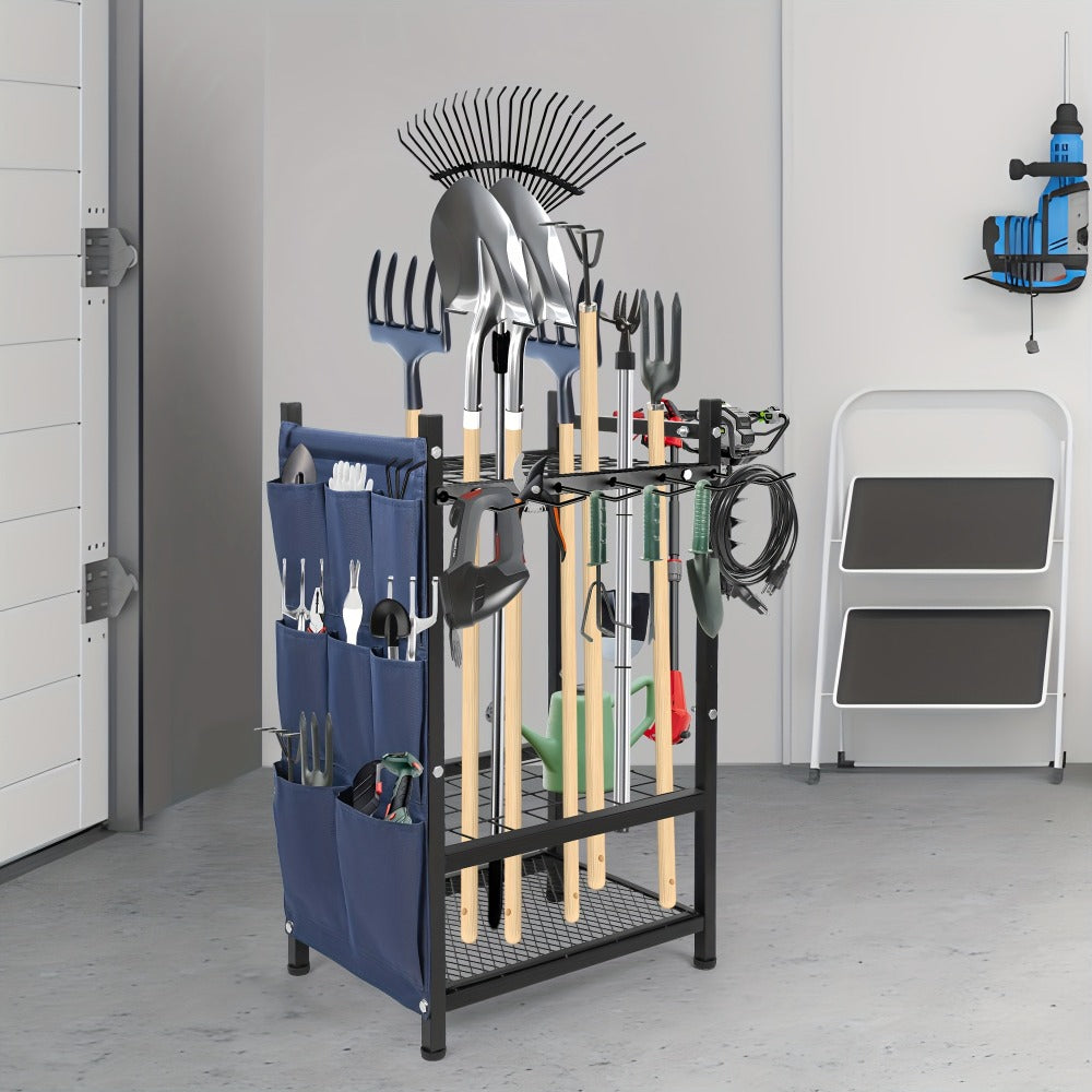 Tool Storage Rack, Storage Bag Metal Yard Tool Organizer for Garage Holds 35 Long-Handled Tools, Rake Stand Holder