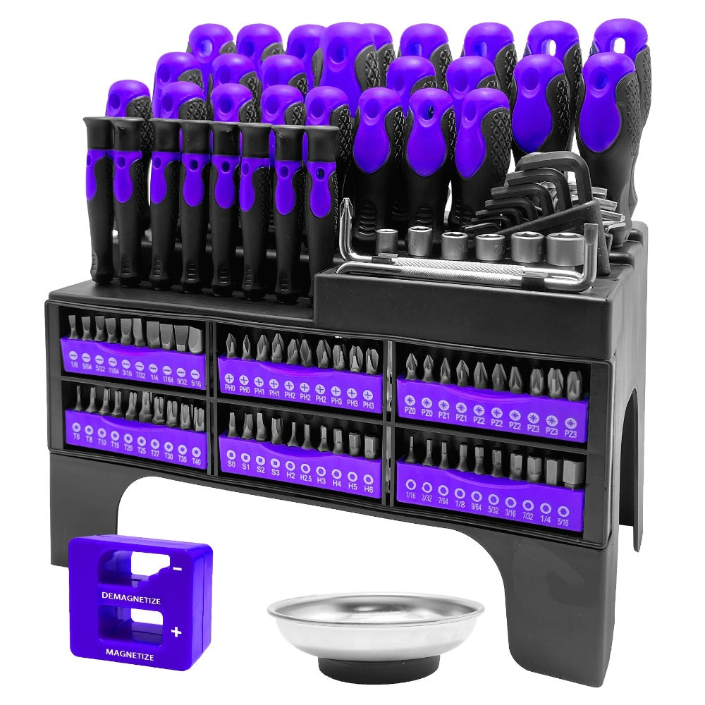 Magnetic Screwdriver Set, 118-Piece Chrome Vanadium Steel Tool Kit with Storage Rack and Magnetic Bowl for Repairs