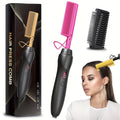Electric Hot Comb Hair Straightener – 3-in-1 Ceramic Pressing Comb for Natural Hair, Beard & Wigs, Curling & Straightening Iron with Protective Holder, Bonus 2 Clips & 1 Comb, Gift Ready