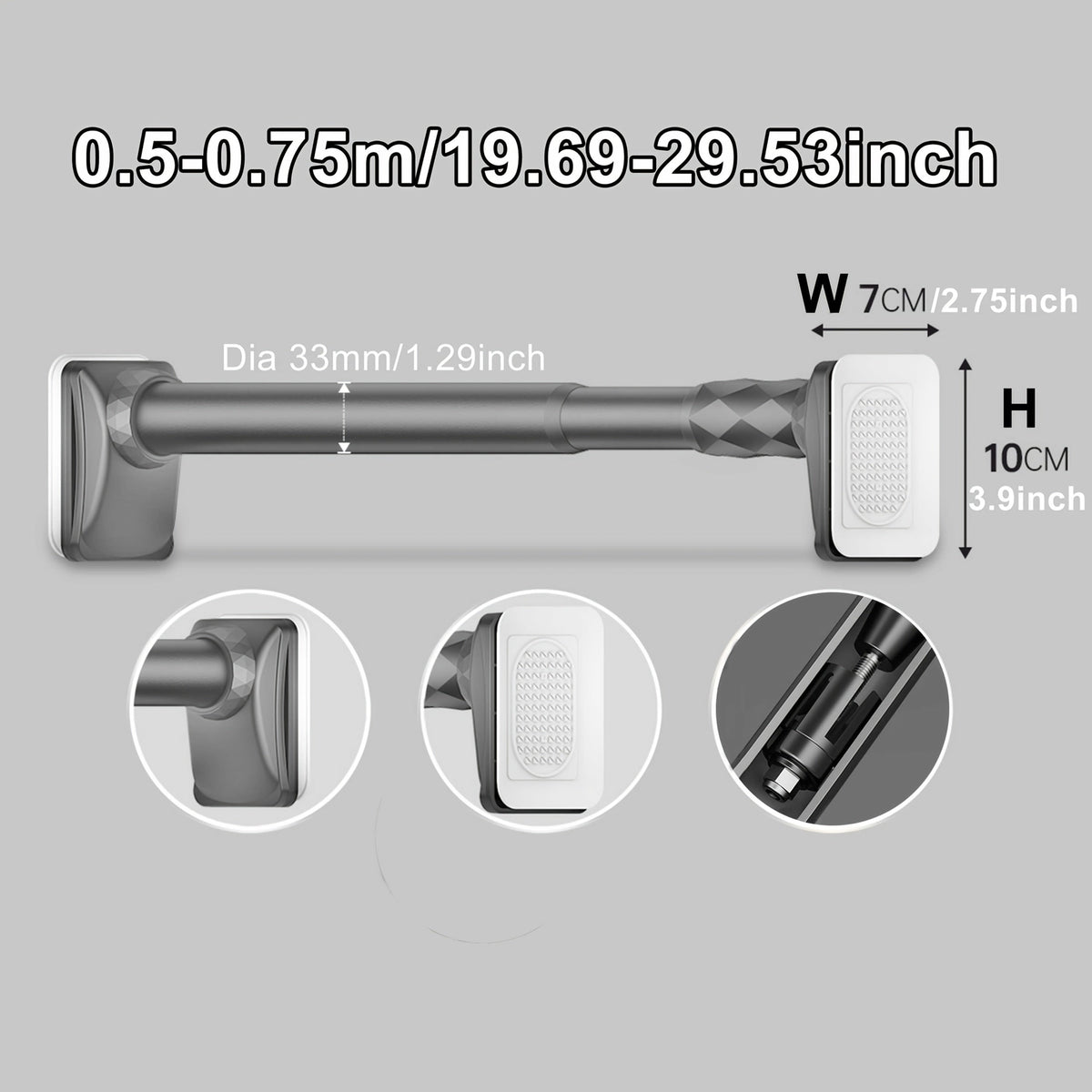 Curtain Rod, 33mm Steel Telescopic Tension Rod with Adjustable Length and No-Drill Installation for Large Windows