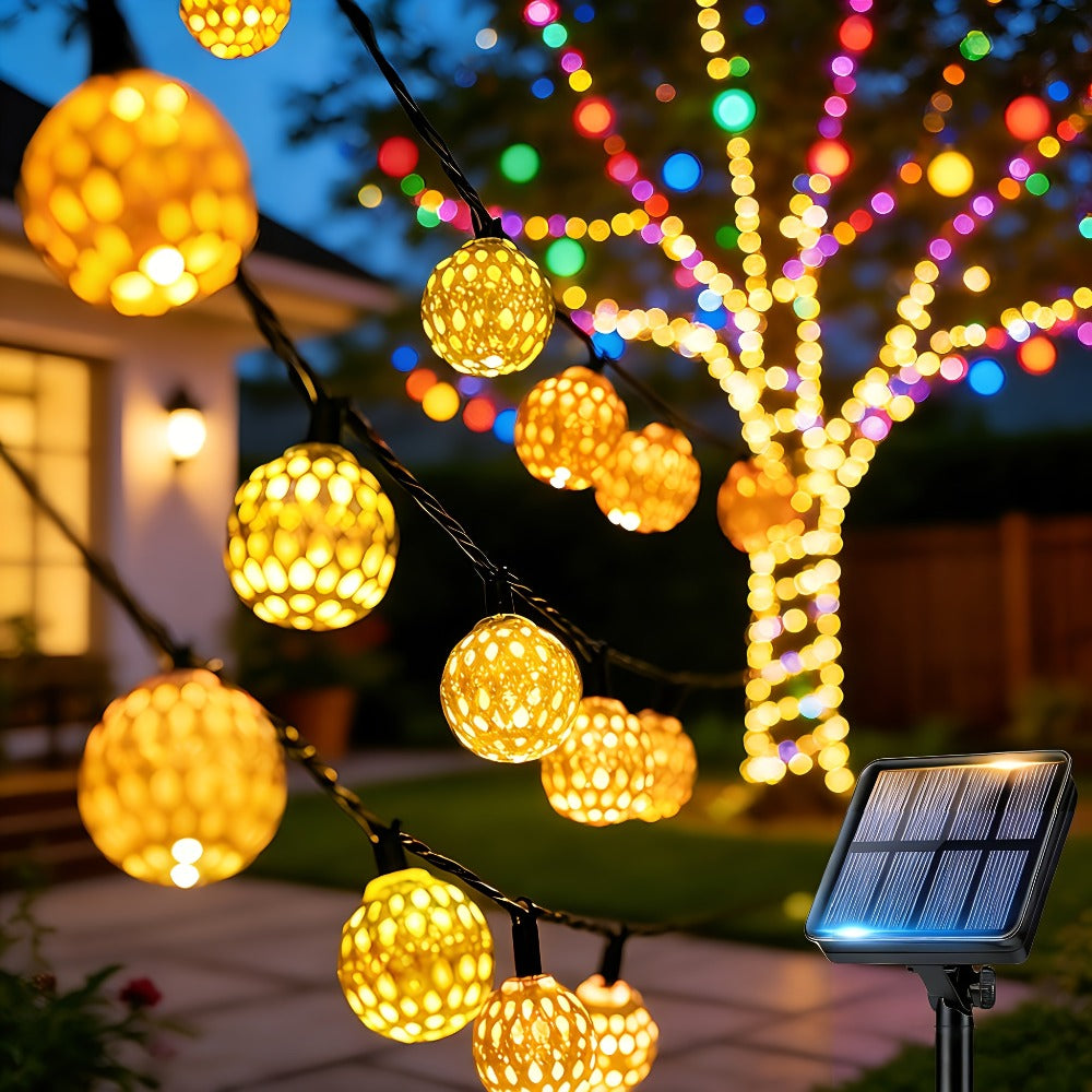 Solar String Lights Outdoor with 8 Modes and Boho Garden Lights for Patio