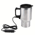 12V Car Electric Heating Travel Mug 450ml, Stainless Steel Car Electric Kettle with Cigarette Lighter Plug, 65°C Keep Warm Coffee Mug Heater for Road Trip Camping