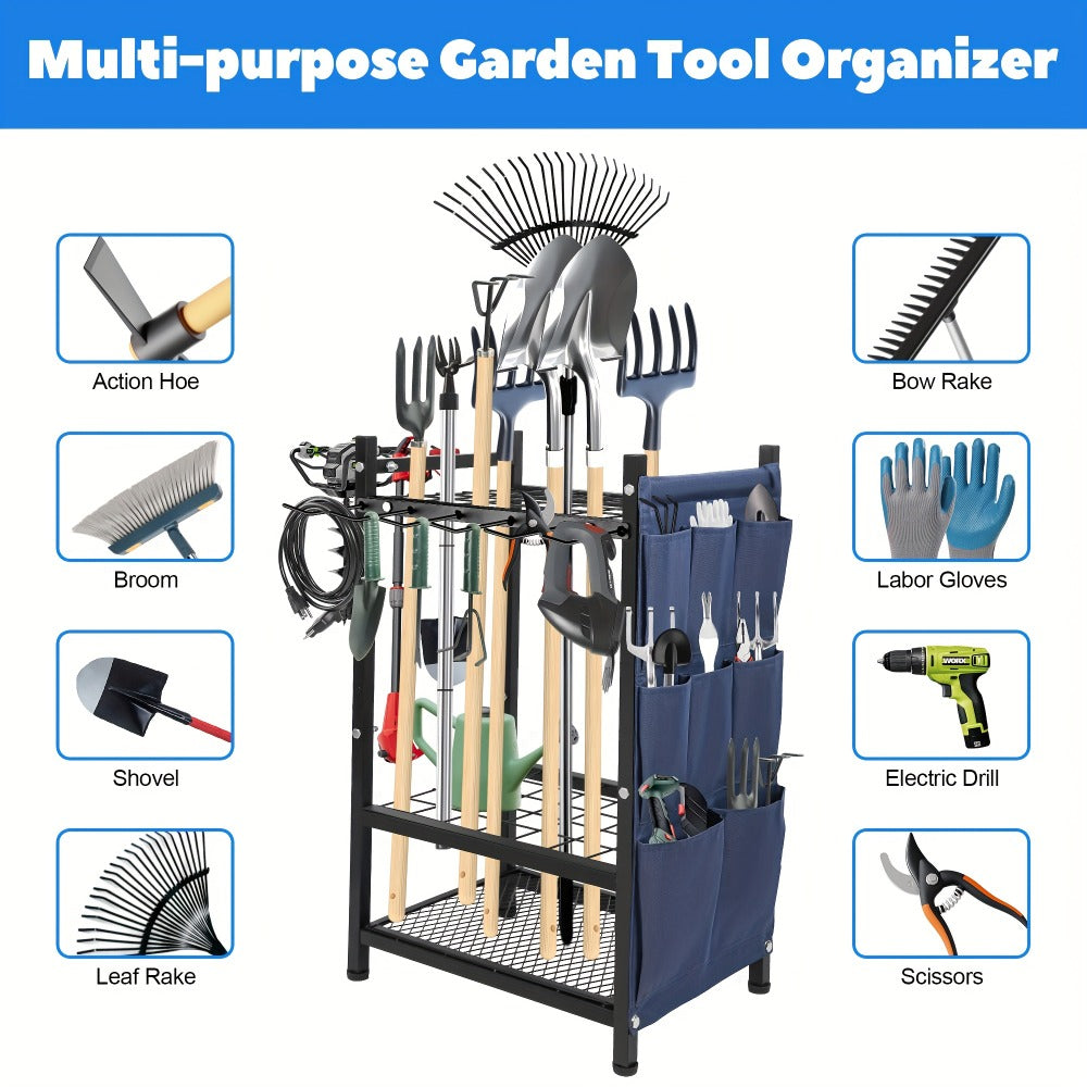 Tool Storage Rack, Storage Bag Metal Yard Tool Organizer for Garage Holds 35 Long-Handled Tools, Rake Stand Holder