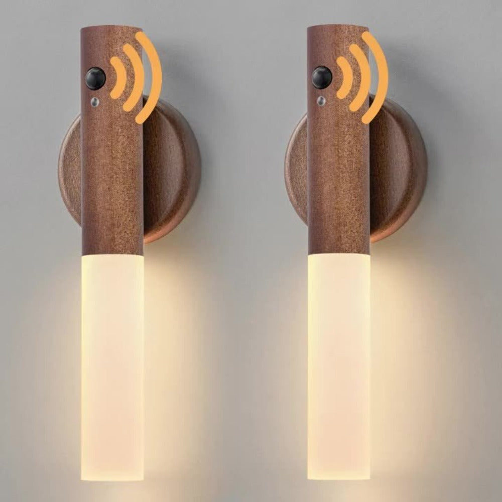 Motion Night Light, Rechargeable LED IPX4 Waterproof Wood Grain & Walnut Under Cabinet Step Lamp for Staircase