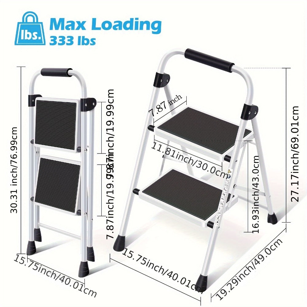 Foldable Heavy Duty Steel, Lightweight Portable Folding Step Ladder for Home Kitchen Bathroom Garage, 2 Step Ladder