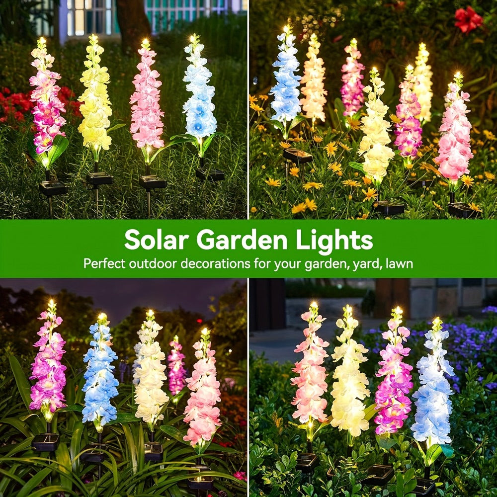 Solar Garden Lights, 2 Pack 27 Inch Delphinium Flower Stake Lights, Waterproof Solar Yard Lights for Patio