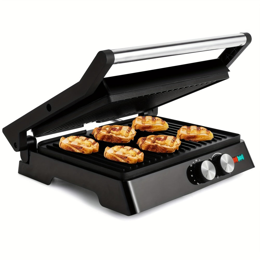 Sandwich Maker with Floating Hinge Grease Tray Temperature Control for Home Dorm Office