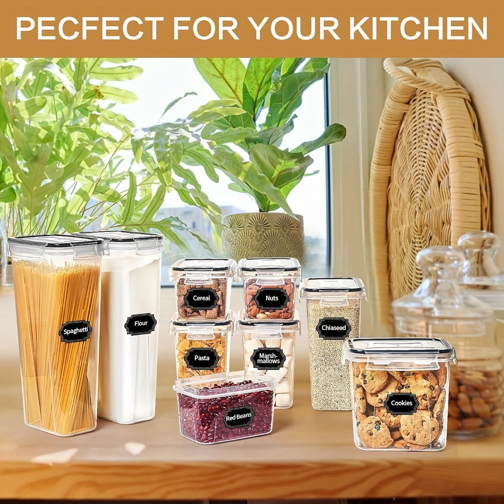 Airtight Food Storage Containers, 32 Plastic Containers and 32 Airtight Snap Lids with Reusable Labels for Pantry Organization