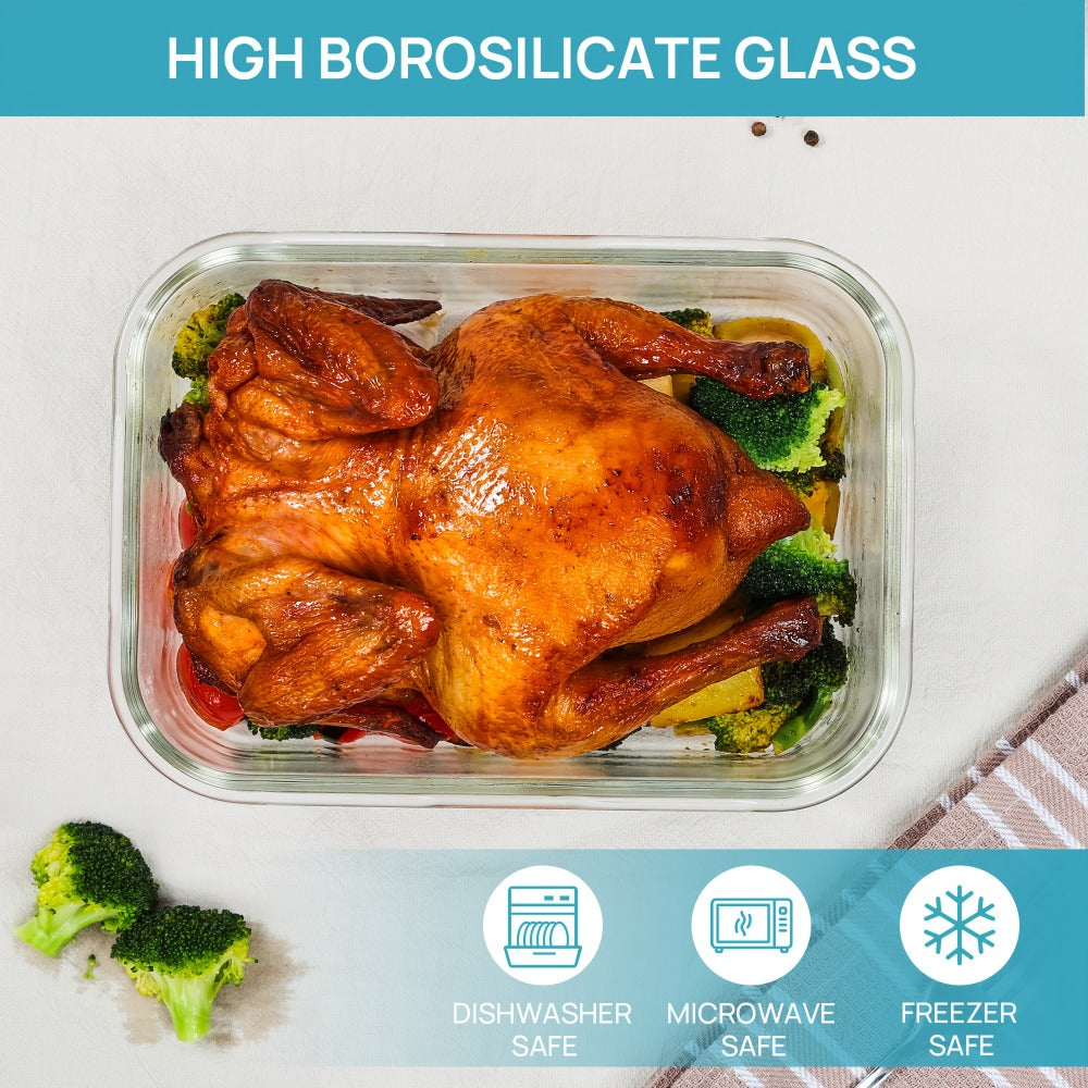 Lids 2 Pack 63oz Borosilicate Glass Meal Prep Containers, Leak-Proof Baking Dish Set, Glass Food Storage Container