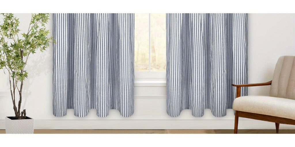 Semi Sheer Curtains Bohemian Linen Cotton Patchwork Grommet Top Window Drapes for Bedroom Living Room Kitchen Bathroom Cafe - Boho Country Cottage Style 4 Seasons 1 or 2 Panels