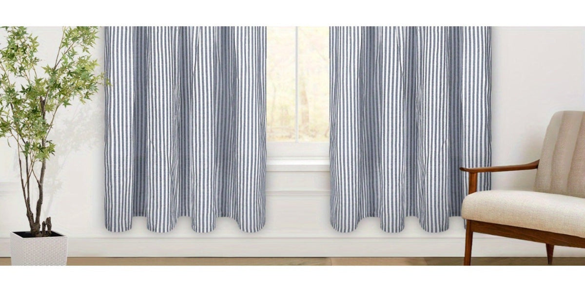 Semi Sheer Curtains Bohemian Linen Cotton Patchwork Grommet Top Window Drapes for Bedroom Living Room Kitchen Bathroom Cafe - Boho Country Cottage Style 4 Seasons 1 or 2 Panels