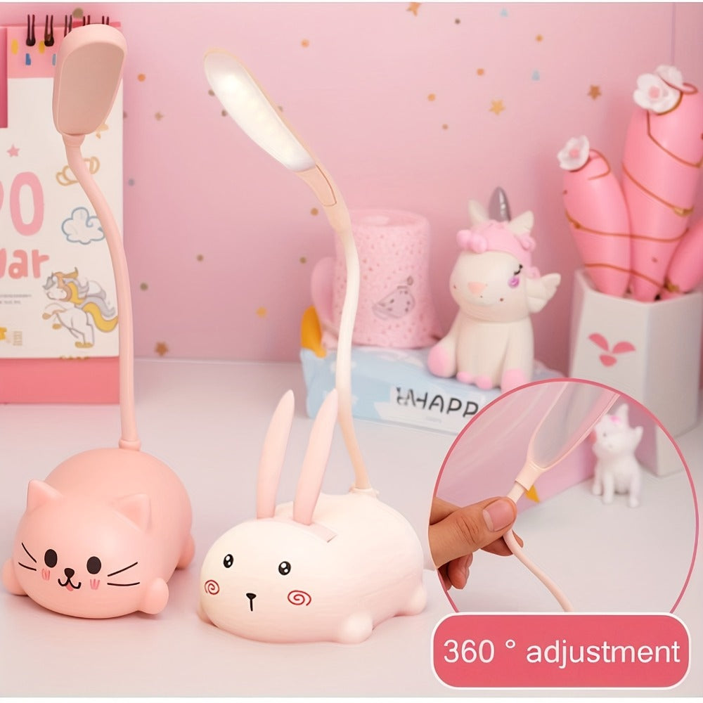 Kids Night Light in Bunny or Cat Designs, Foldable USB-Rechargeable Mini Table Lamp for Bedroom Lighting