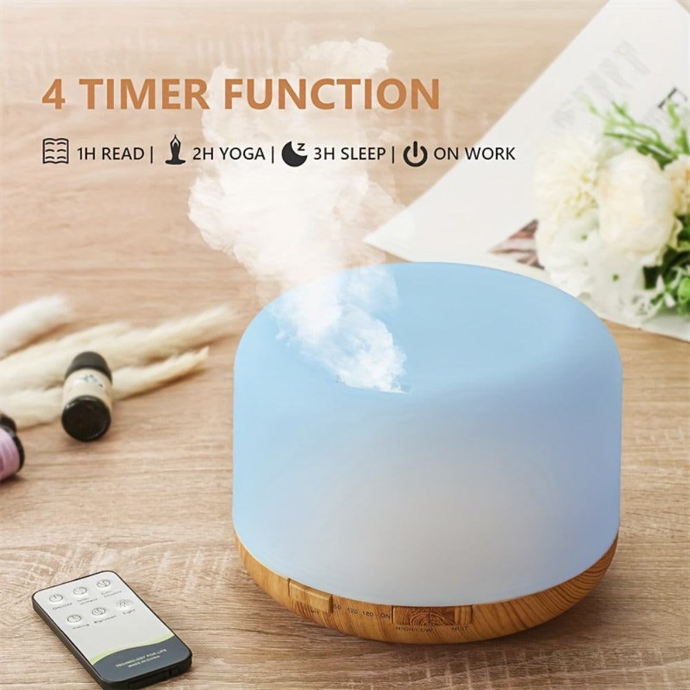 Oil Diffuser (16.91oz) in a Wood Grain Design for Home and Office with 7 Ambient LED Lights