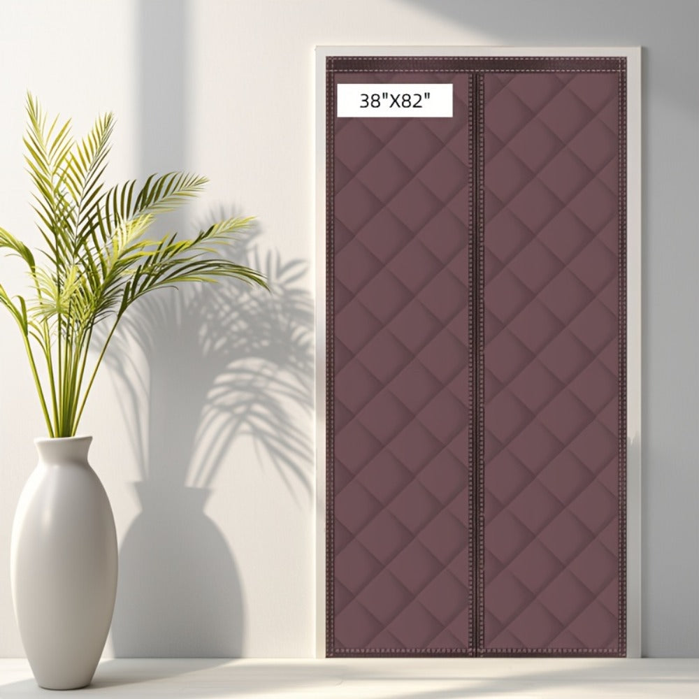 Thermal Insulated Door Curtain Magnetic Closure Knit Plaid Pattern – Windproof Insulation Blanket for Front Door, Sliding Glass, Patio & French Doors, Keep Cold Out, Grey & Brown, Multiple Sizes
