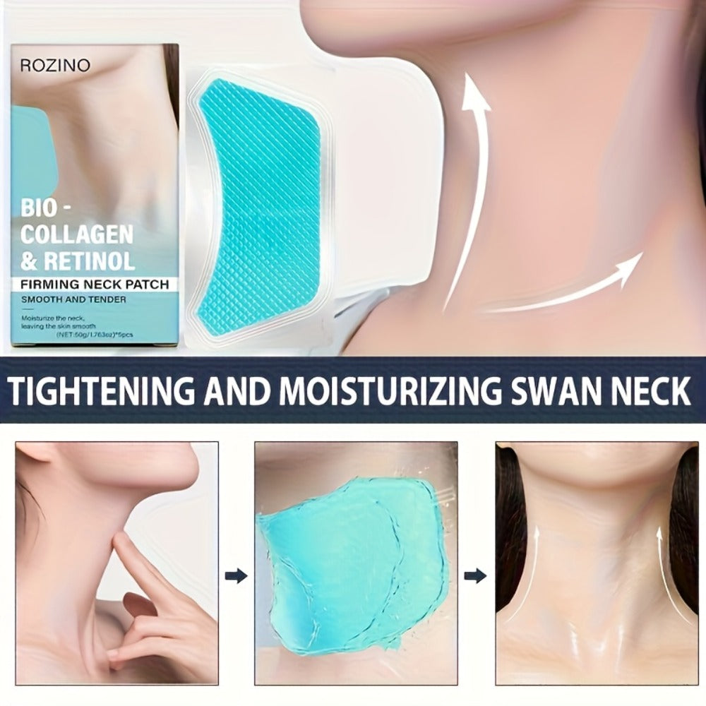 Bio Collagen Neck Lift Mask 5 Pack - Moisturizing & Brightening Gel Patches | Anti-Wrinkle, Anti-Aging, Firming Neck Skincare Treatment