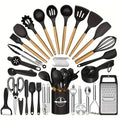Silicone Kitchen Utensils Set 45pcs – Cooking Utensils for Nonstick Cookware, Stainless Steel Handle Spatulas, Heat Resistant Kitchen Gadgets & Tools, Pots and Pans Accessories, Black